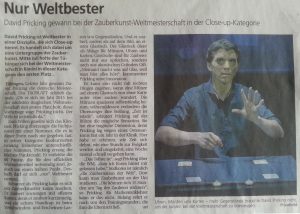 Zeitungsartikel nach Weltmeisterschaftsgewinn
